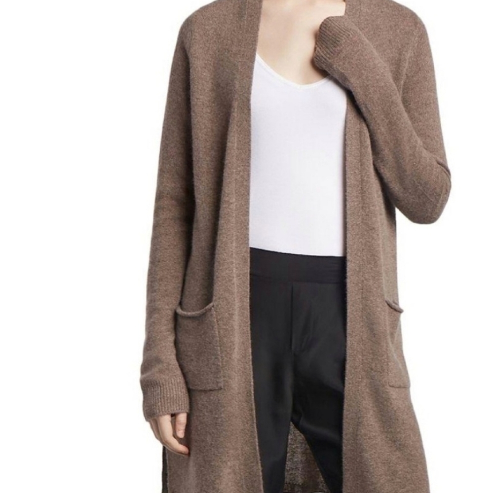 ATM Brown Cashmere Open Front Pocket Longline Cardigan